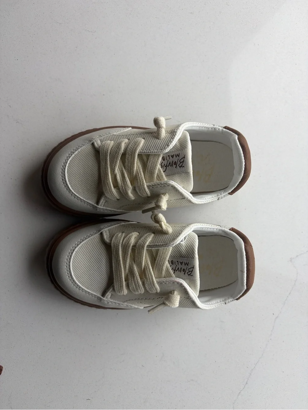 Blowfish Cream Canvas Kids Sneakers with Brown Trim. Size 7. New In Box